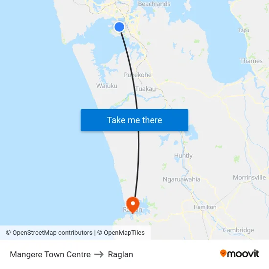 Mangere Town Centre to Raglan map