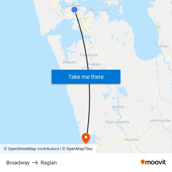 Broadway to Raglan map