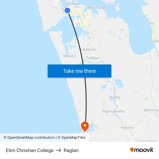 Elim Christian College to Raglan map
