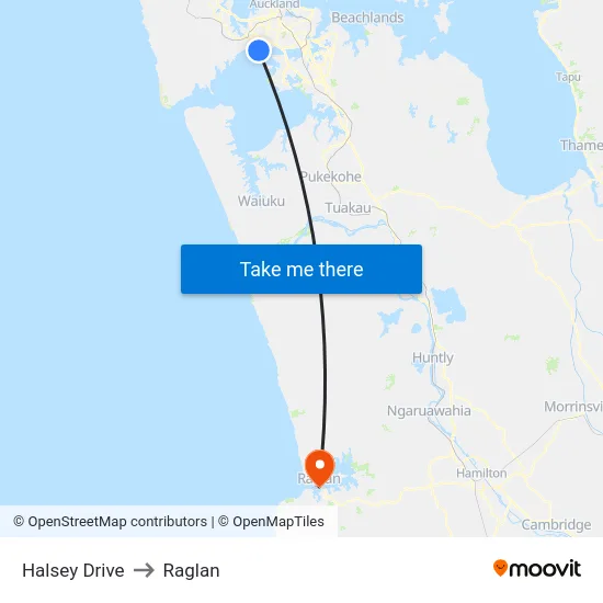 Halsey Drive to Raglan map