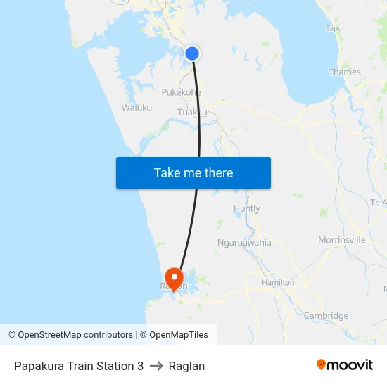 Papakura Train Station 3 to Raglan map