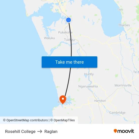 Rosehill College to Raglan map