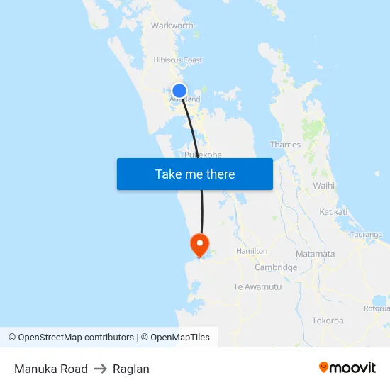 Manuka Road to Raglan map