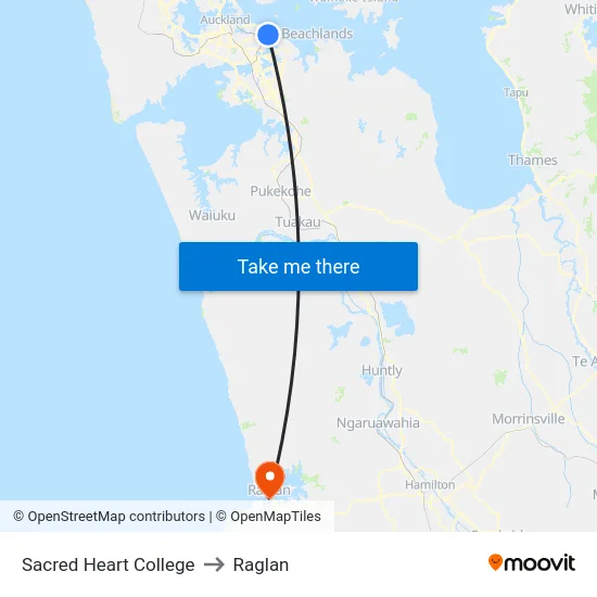Sacred Heart College to Raglan map