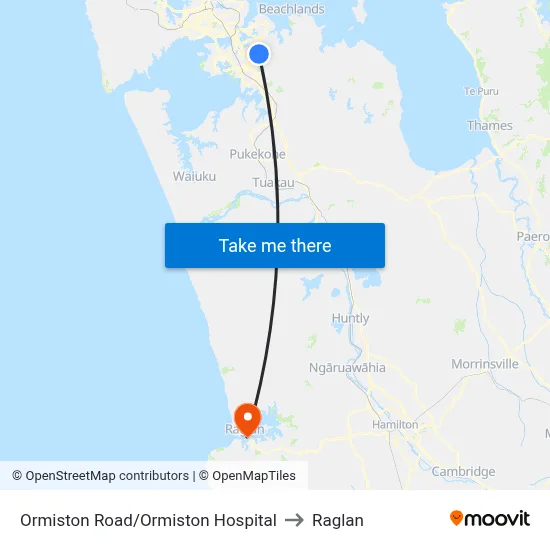 Ormiston Road/Ormiston Hospital to Raglan map