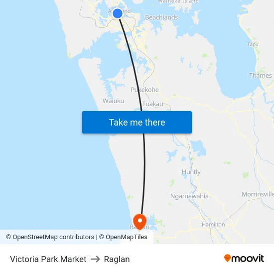 Victoria Park Market to Raglan map