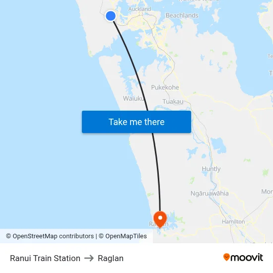 Ranui Train Station to Raglan map
