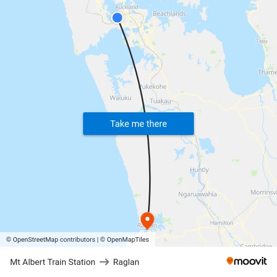 Mt Albert Train Station to Raglan map