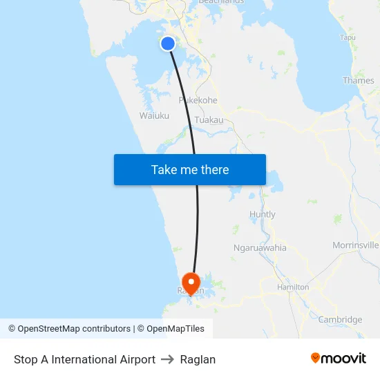 Stop A International Airport to Raglan map