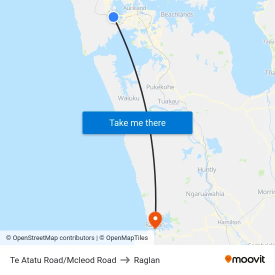 Te Atatu Road/Mcleod Road to Raglan map