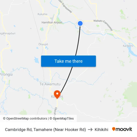 Cambridge Rd, Tamahere (Near Hooker Rd) to Kihikihi map