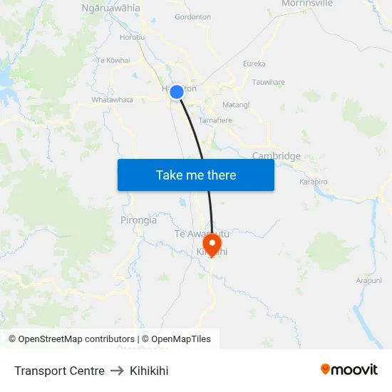 Transport Centre to Kihikihi map