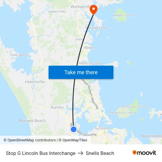 Stop G Lincoln Bus Interchange to Snells Beach map