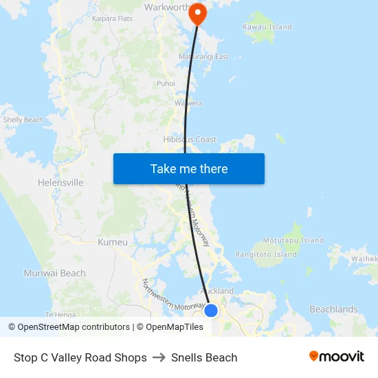 Stop C Valley Road Shops to Snells Beach map
