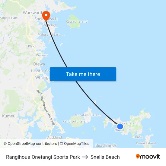 Rangihoua Onetangi Sports Park to Snells Beach map