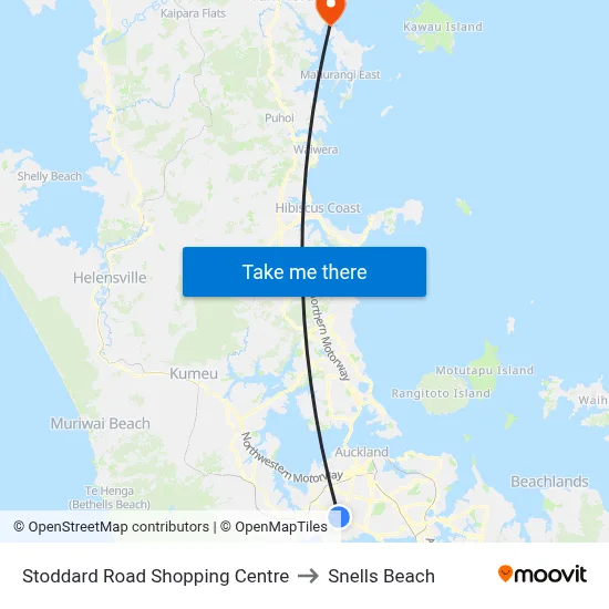 Stoddard Road Shopping Centre to Snells Beach map