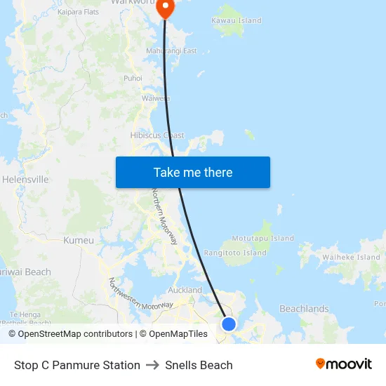 Stop C Panmure Station to Snells Beach map