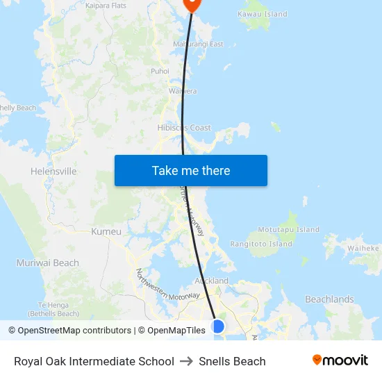 Royal Oak Intermediate School to Snells Beach map