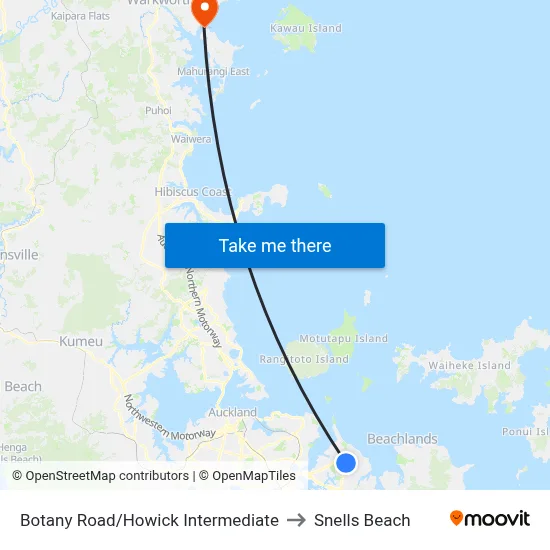 Botany Road/Howick Intermediate to Snells Beach map