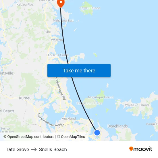 Tate Grove to Snells Beach map