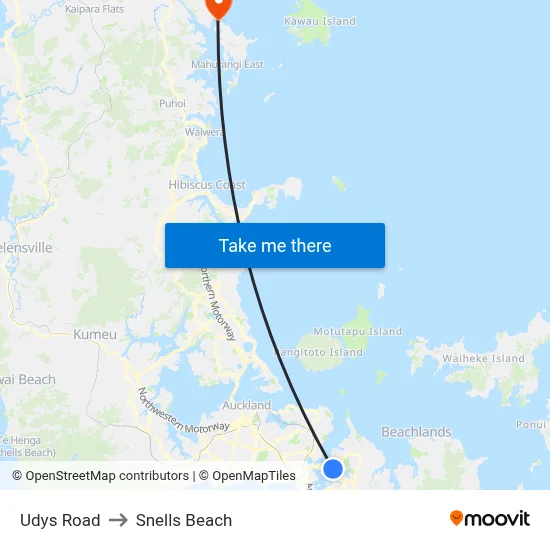 Udys Road to Snells Beach map
