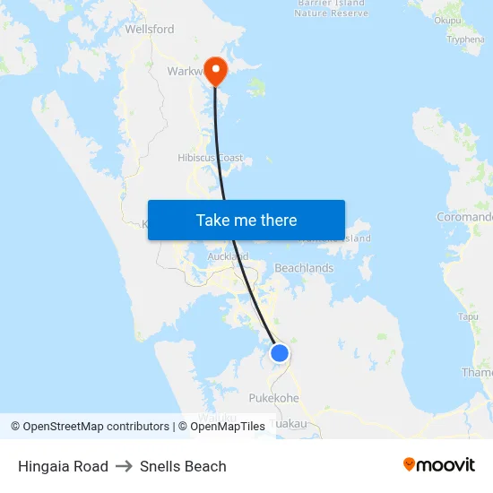 Hingaia Road to Snells Beach map