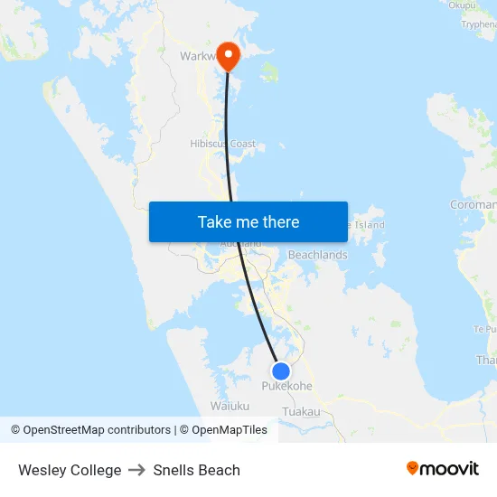 Wesley College to Snells Beach map