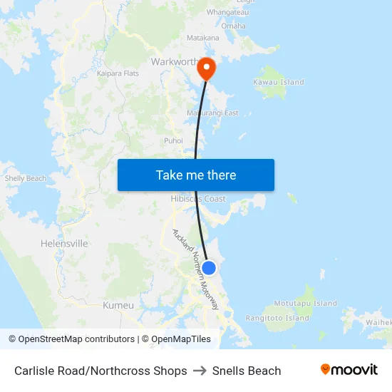 Carlisle Road/Northcross Shops to Snells Beach map
