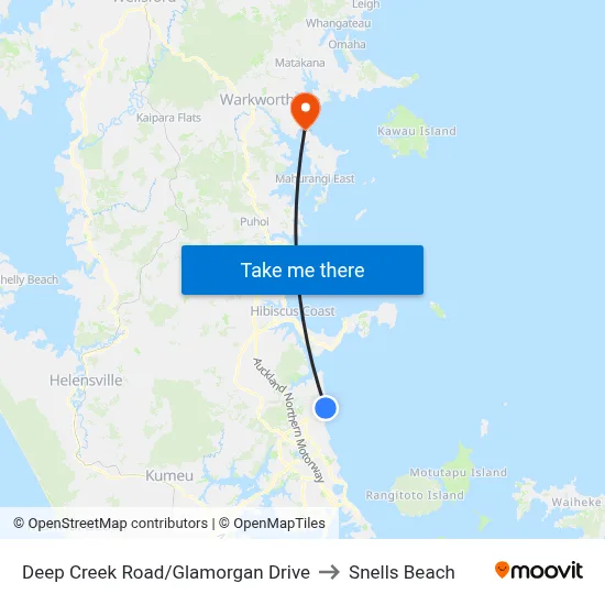 Deep Creek Road/Glamorgan Drive to Snells Beach map