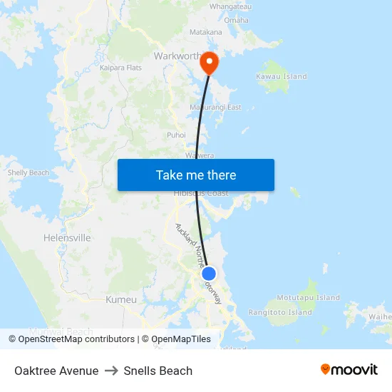 Oaktree Avenue to Snells Beach map
