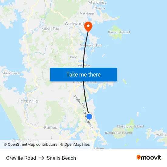 Greville Road to Snells Beach map