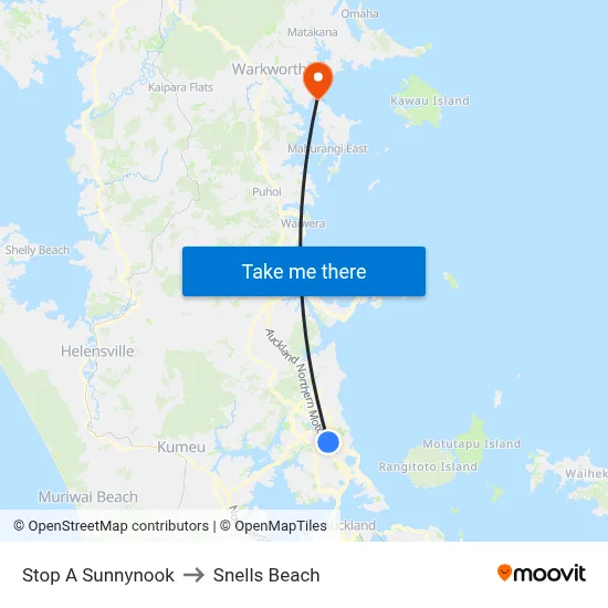 Stop A Sunnynook to Snells Beach map