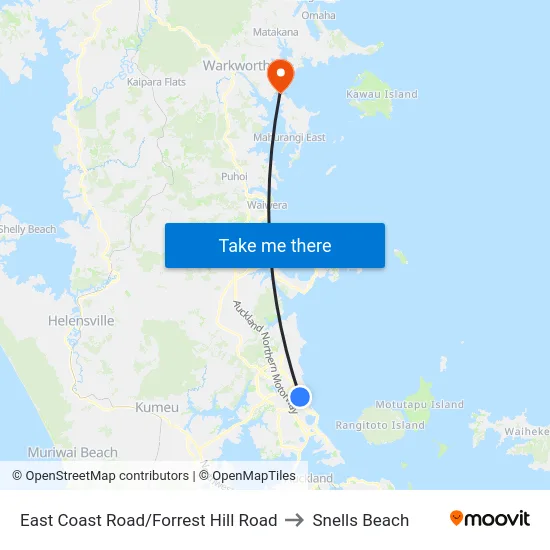 East Coast Road/Forrest Hill Road to Snells Beach map