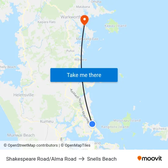 Shakespeare Road/Alma Road to Snells Beach map