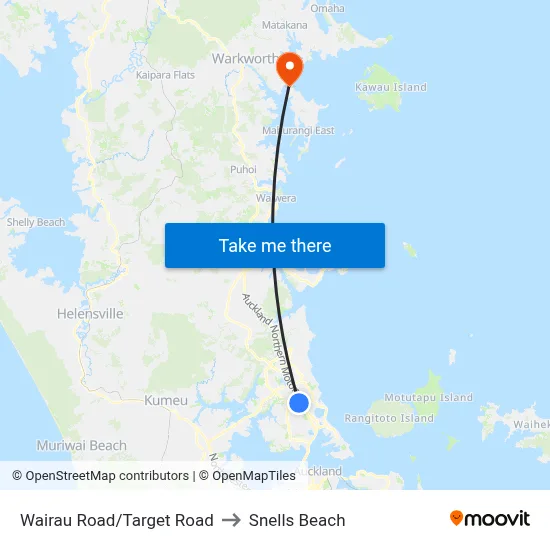 Wairau Road/Target Road to Snells Beach map