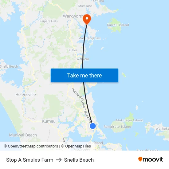 Stop A Smales Farm to Snells Beach map