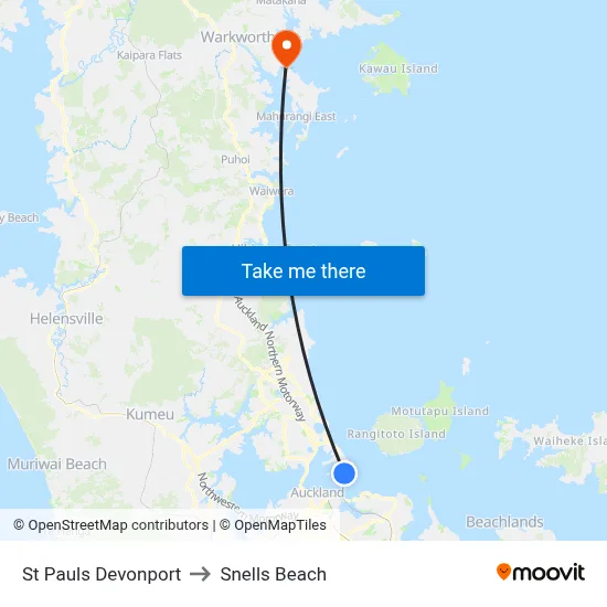 St Pauls Devonport to Snells Beach map
