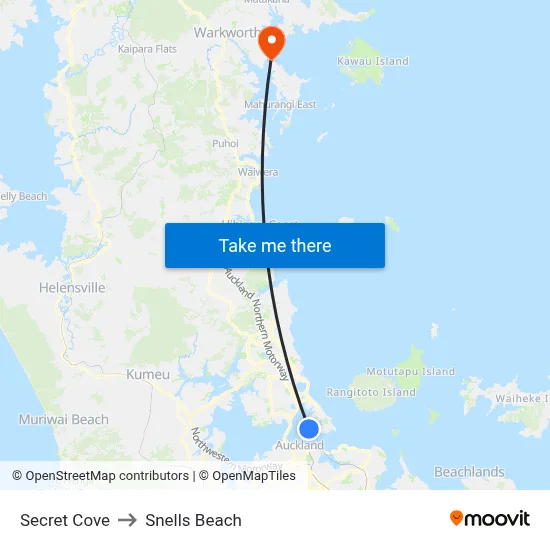 Secret Cove to Snells Beach map