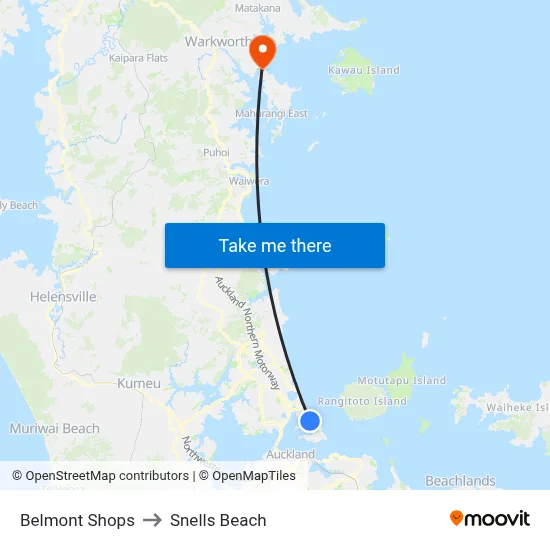 Belmont Shops to Snells Beach map