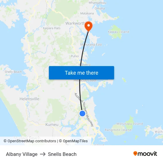 Albany Village to Snells Beach map