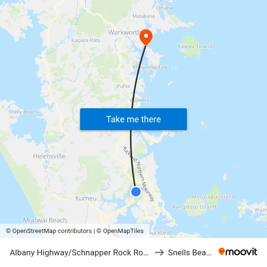 Albany Highway/Schnapper Rock Road to Snells Beach map
