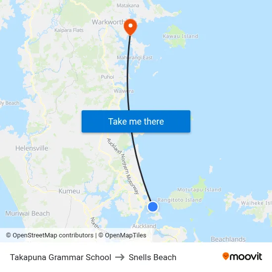 Takapuna Grammar School to Snells Beach map