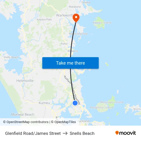 Glenfield Road/James Street to Snells Beach map