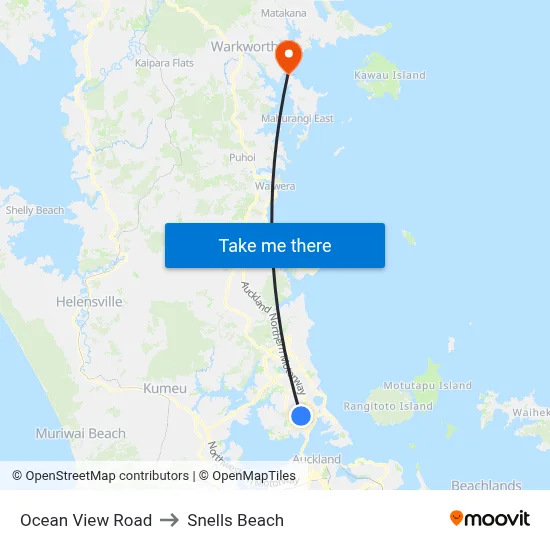 Ocean View Road to Snells Beach map