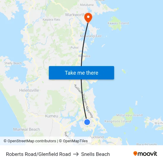 Roberts Road/Glenfield Road to Snells Beach map