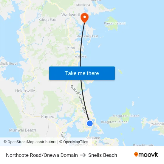 Northcote Road/Onewa Domain to Snells Beach map
