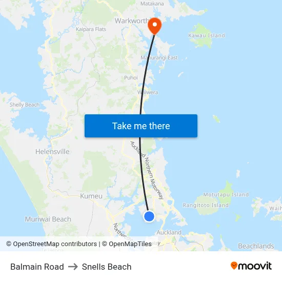 Balmain Road to Snells Beach map