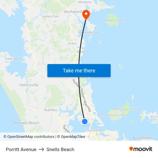 Porritt Avenue to Snells Beach map