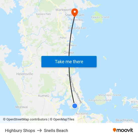 Highbury Shops to Snells Beach map