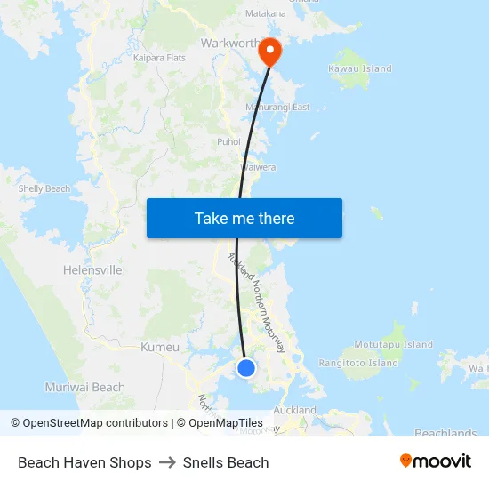 Beach Haven Shops to Snells Beach map